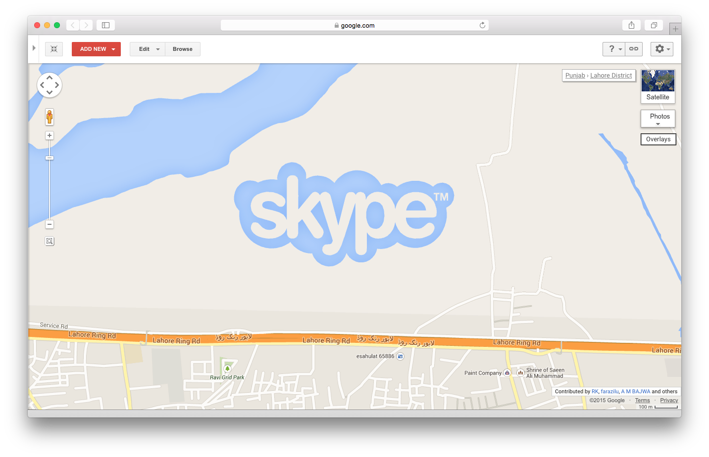 Skype logo at Google Maps in Lahore