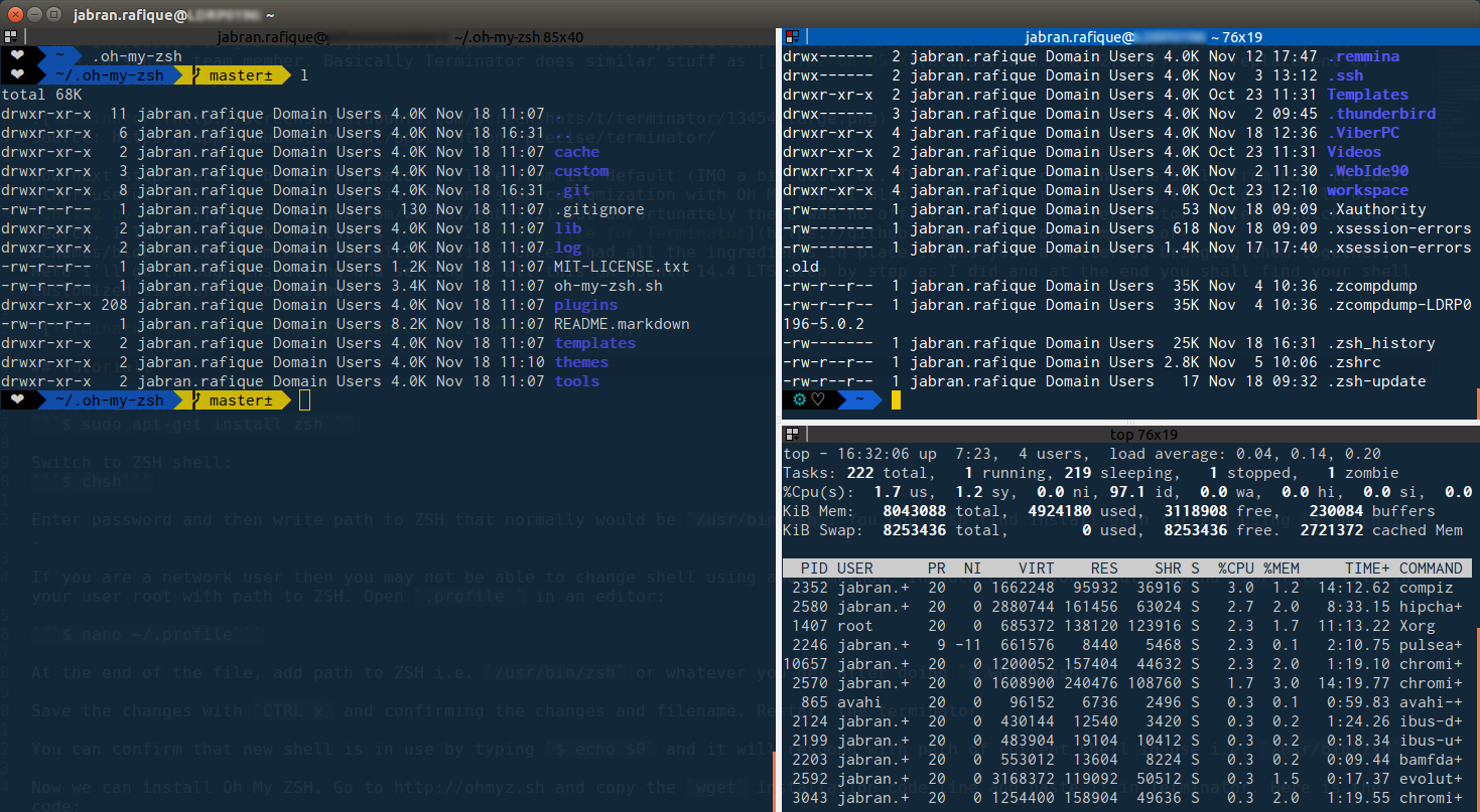 Terminator on Ubuntu 14.4 LTS with Cobalt2 and Oh My ZSH